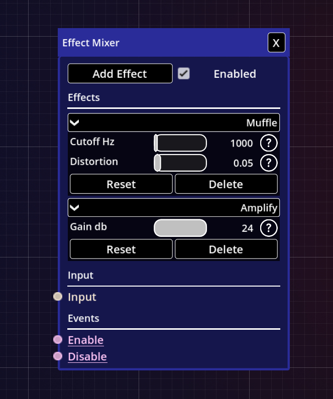 Fig. 2 - Effect mixer with muffle and amplify effects.