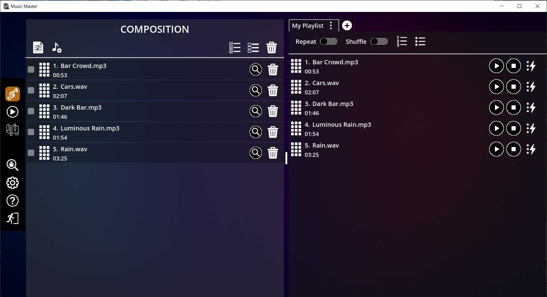 Fig. 1 - Composition and a filled playlist.