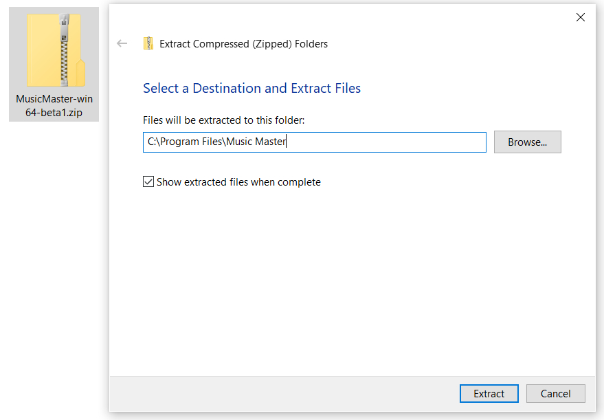 Extracting the .zip file