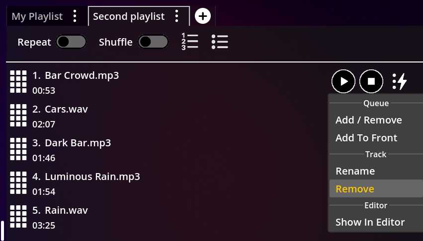 Fig. 6 - Removing an element from a playlist.