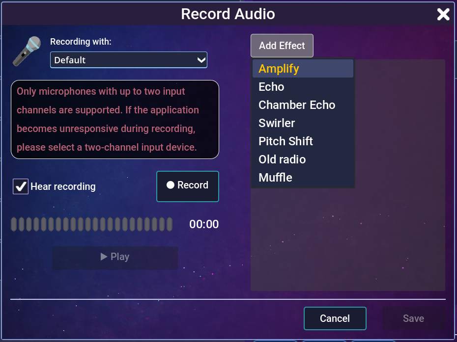 Fig. 2 - Recording window.