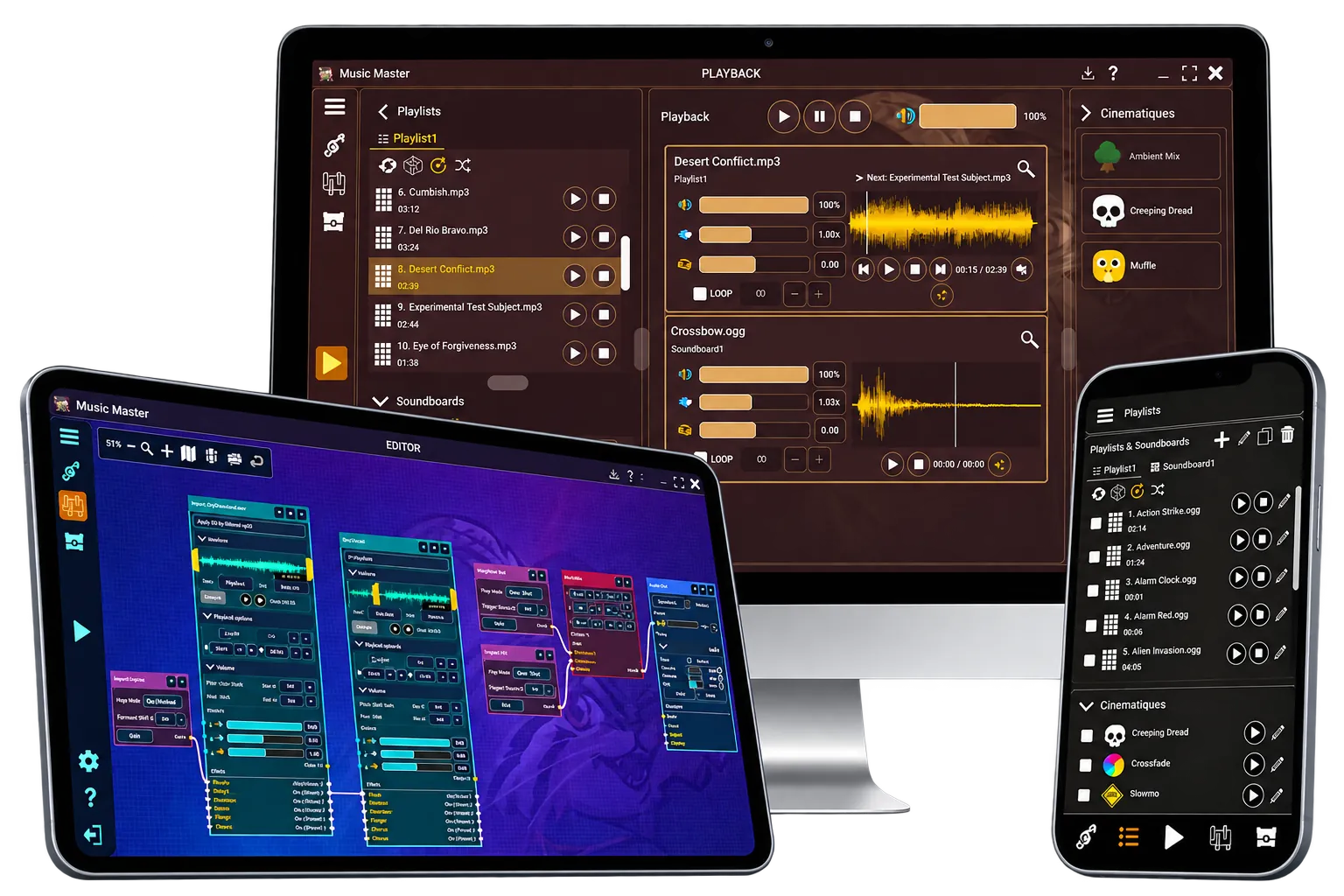 Music Master running on Windows and Android devices
